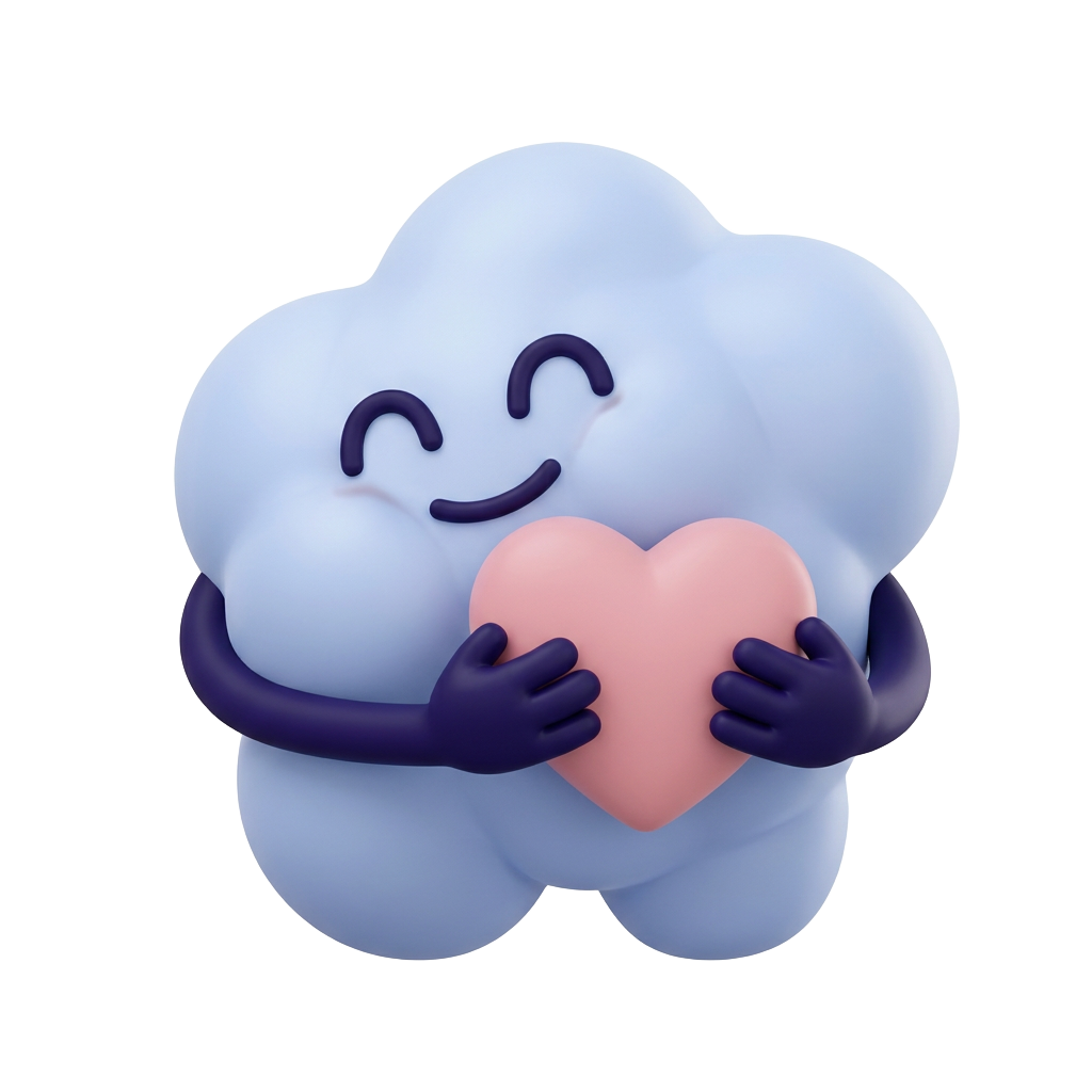 Mascote azul da Fôlego abraçando um coração